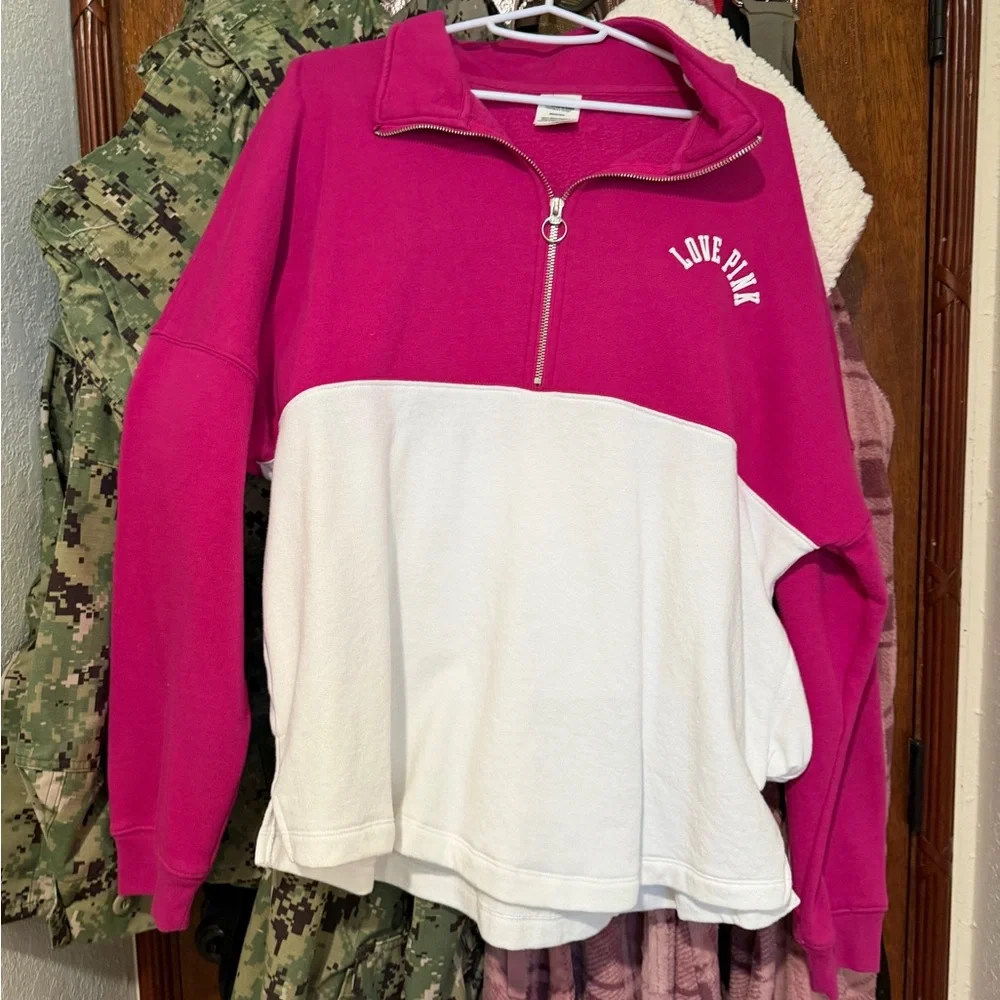 Pink and White Quarter-Zip Pullover - Picture 1 of 2